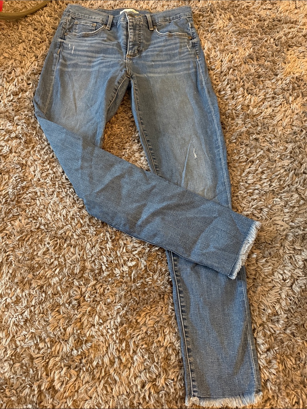 LOFT Light Blue Skinny Jeans with Frayed Hem